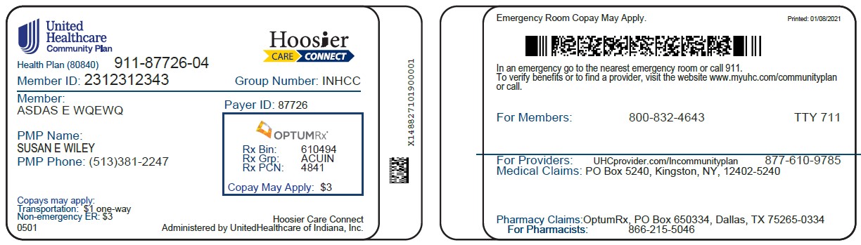 Indiana Member Card front and back